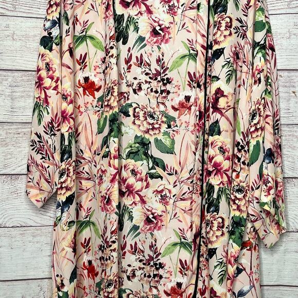 Bobeau Pink Floral Botanical Girly Open Front Flowy Peony Kimono Size XL - Picture 8 of 12